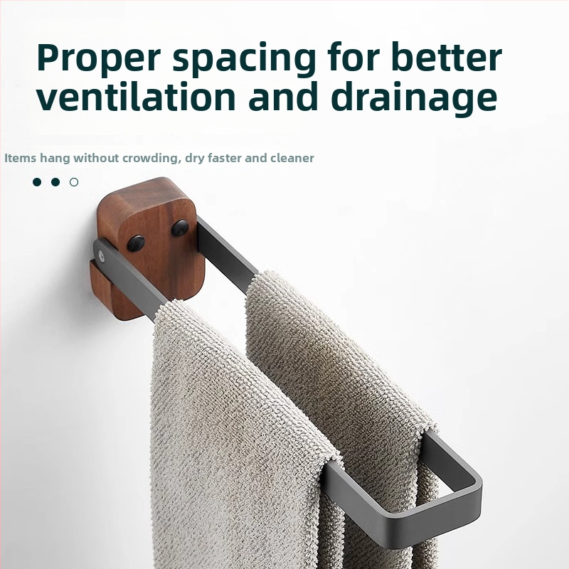 Sklopivi držač ručnika od orahovog drveta i aluminija, 1-etažni, bez bušenja, nosivost 10 kg, moderan minimalistički stil