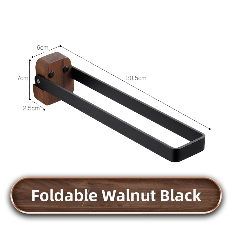 Sklopivi držač ručnika od orahovog drveta i aluminija, 1-etažni, bez bušenja, nosivost 10 kg, moderan minimalistički stil