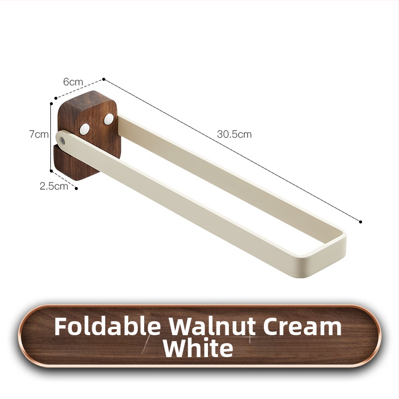 Sklopivi držač ručnika od orahovog drveta i aluminija, 1-etažni, bez bušenja, nosivost 10 kg, moderan minimalistički stil