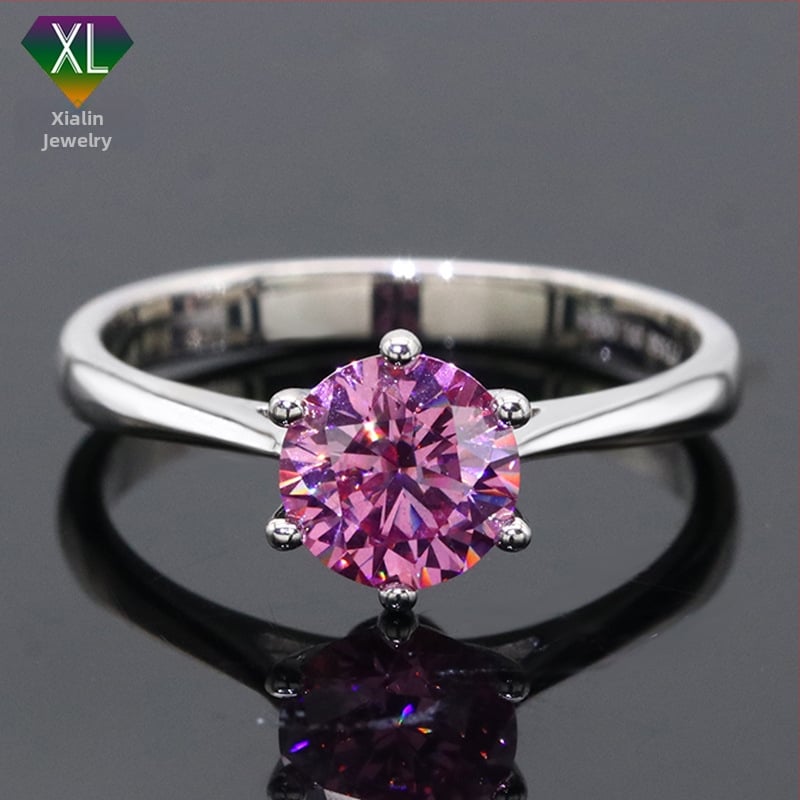 Prsten od moissanita, okruglog oblika, ugradni dizajn, jednostavan stil, čistoća VVS