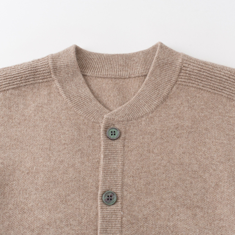 Muški debeli vuneni kardigan, okrugli izrez, dugi rukavi, ležerni kroj, bez glačanja, vuna 96–99%, obična duljina, zima