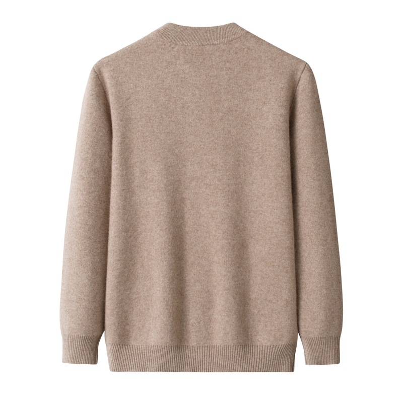 Muški debeli vuneni kardigan, okrugli izrez, dugi rukavi, ležerni kroj, bez glačanja, vuna 96–99%, obična duljina, zima