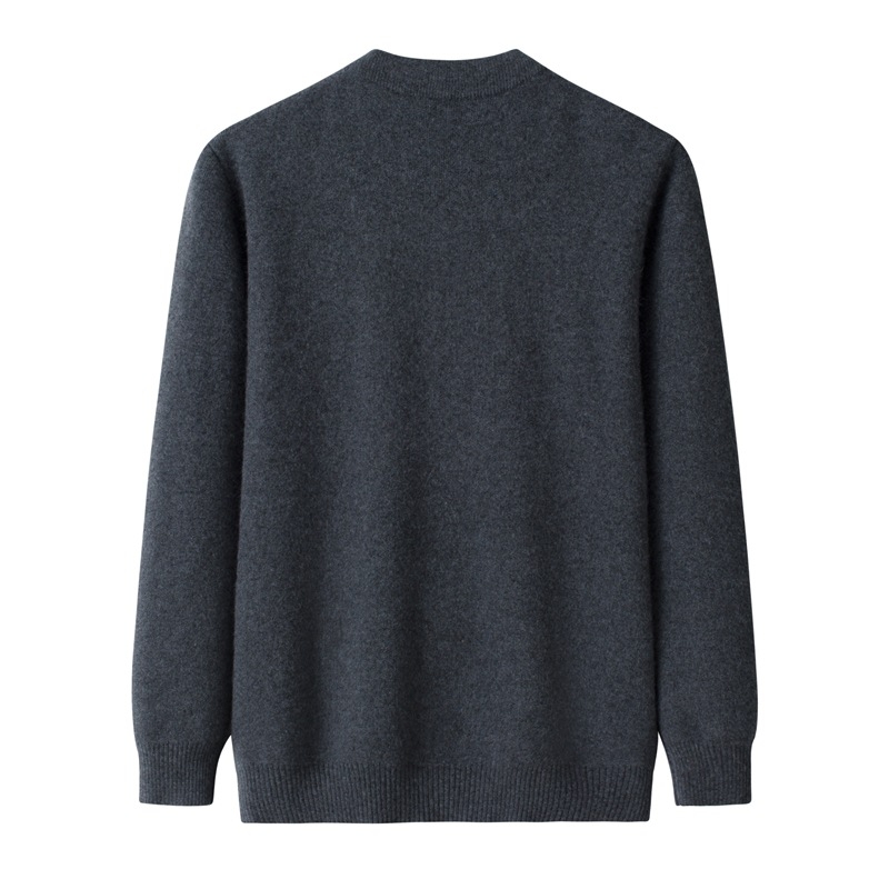 Muški debeli vuneni kardigan, okrugli izrez, dugi rukavi, ležerni kroj, bez glačanja, vuna 96–99%, obična duljina, zima