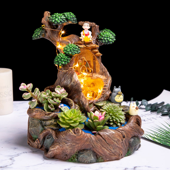 Posuda od smole za sukulente s LED osvjetljenjem – mikropejzaž u pastoralnom stilu s kućicom na drvetu