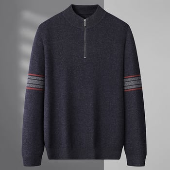 Мъжки дебел вълнен пуловер с кръгло деколте, 100% вълна, тясна кройка, дълъг ръкав