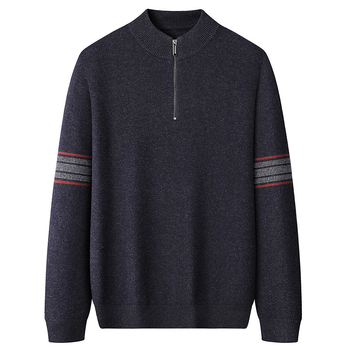 Мъжки дебел вълнен пуловер с кръгло деколте, 100% вълна, тясна кройка, дълъг ръкав