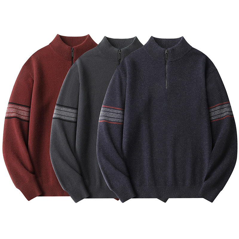 Мъжки дебел вълнен пуловер с кръгло деколте, 100% вълна, тясна кройка, дълъг ръкав