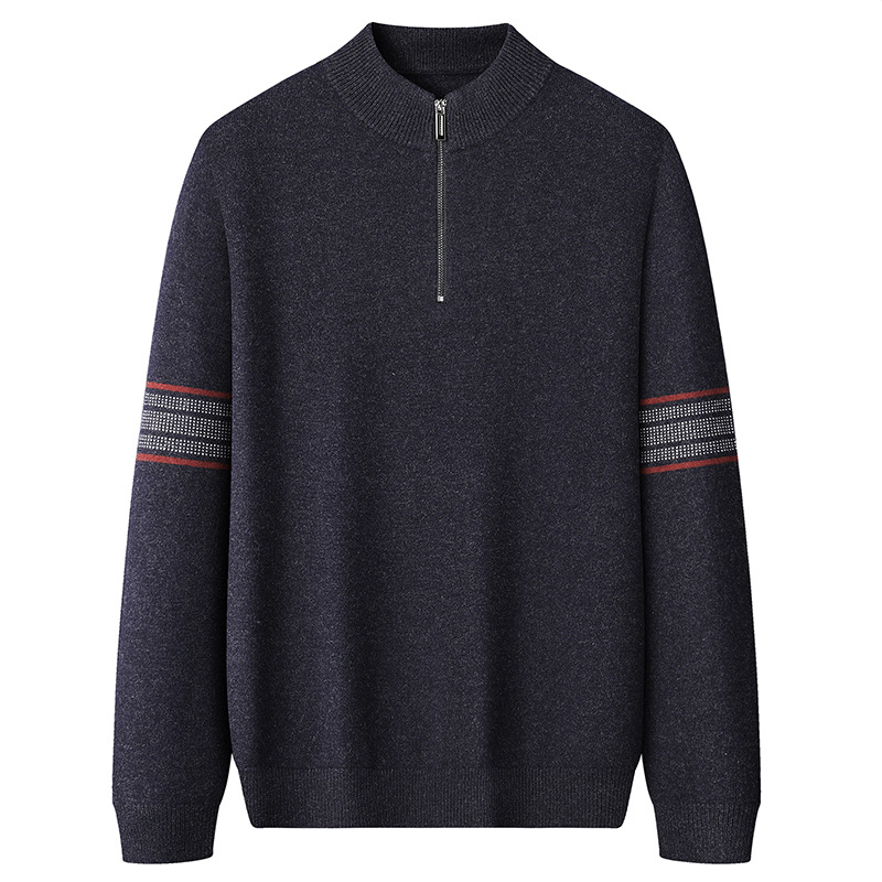 Мъжки дебел вълнен пуловер с кръгло деколте, 100% вълна, тясна кройка, дълъг ръкав