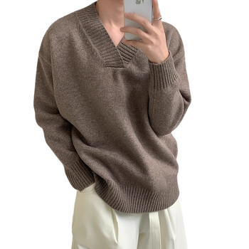 Muški džemper s okruglim izrezom, ležeran kroj, dugi rukav, fina vuna, jesen 2024