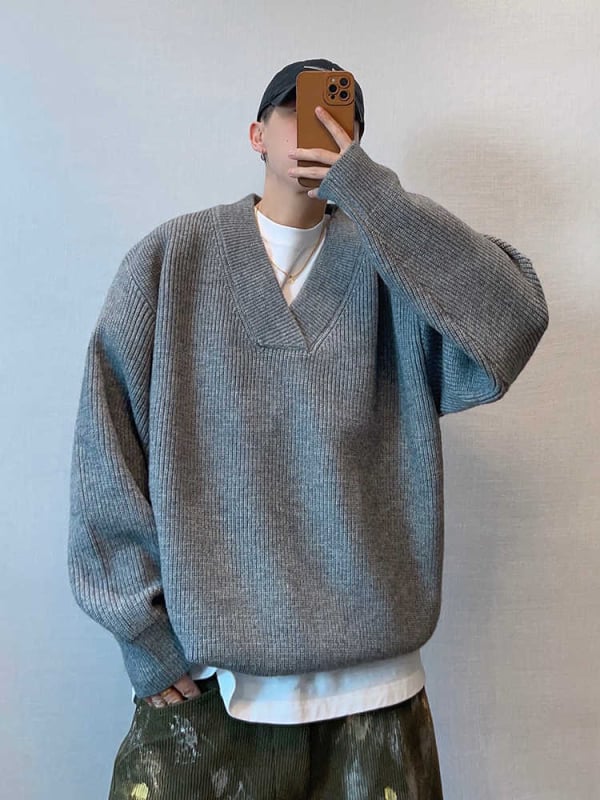 Muški džemper s okruglim izrezom, ležeran kroj, dugi rukav, fina vuna, jesen 2024