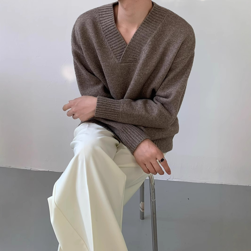 Muški džemper s okruglim izrezom, ležeran kroj, dugi rukav, fina vuna, jesen 2024