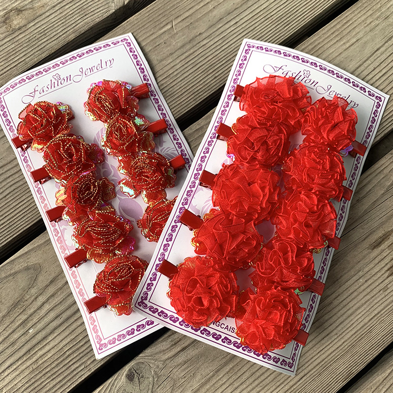 Hajcsat kacsaorrú klippel, textil virág dizájn, kézzel készített, nemzeti stílus