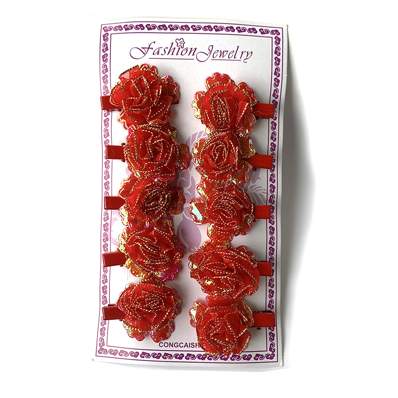 Hajcsat kacsaorrú klippel, textil virág dizájn, kézzel készített, nemzeti stílus