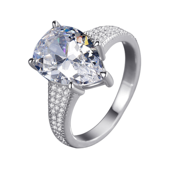 Gyűrű fehér rézből, luxus női dizájn, csepp alakú, cirkón