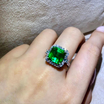Inel Carlochis din cupru, deschidere pătrată, pietre emerald-turmalin, pavé zirconiu, stil geometric