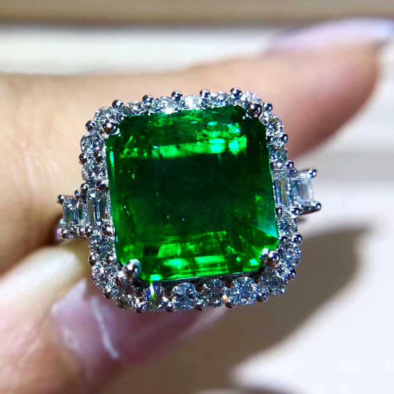 Inel Carlochis din cupru, deschidere pătrată, pietre emerald-turmalin, pavé zirconiu, stil geometric