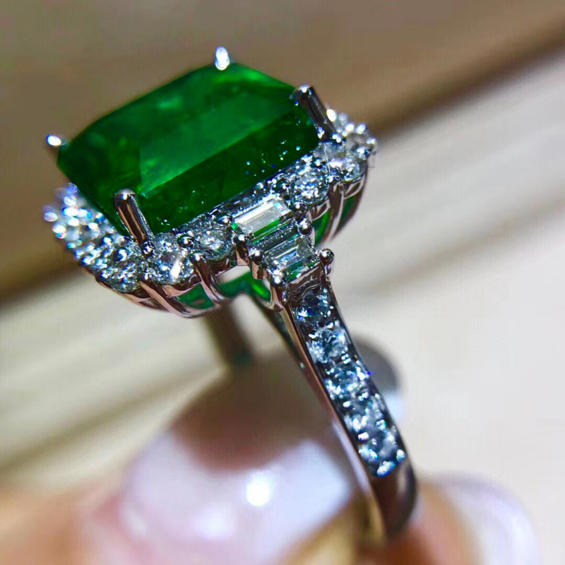 Inel Carlochis din cupru, deschidere pătrată, pietre emerald-turmalin, pavé zirconiu, stil geometric