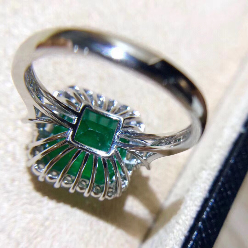 Inel Carlochis din cupru, deschidere pătrată, pietre emerald-turmalin, pavé zirconiu, stil geometric