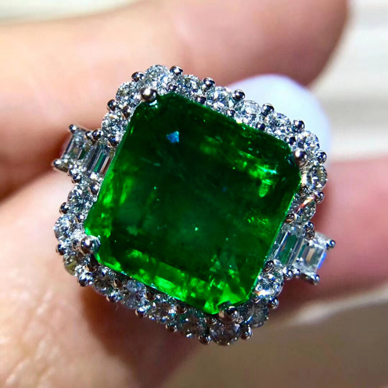 Inel Carlochis din cupru, deschidere pătrată, pietre emerald-turmalin, pavé zirconiu, stil geometric