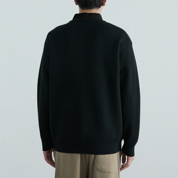 WOOG2005 Плетен пуловер със яка на риза, жакардова плетка, свободна кройка, дълги ръкави