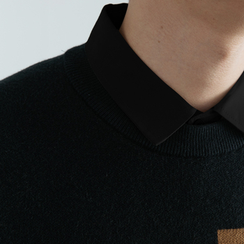 WOOG2005 Плетен пуловер със яка на риза, жакардова плетка, свободна кройка, дълги ръкави