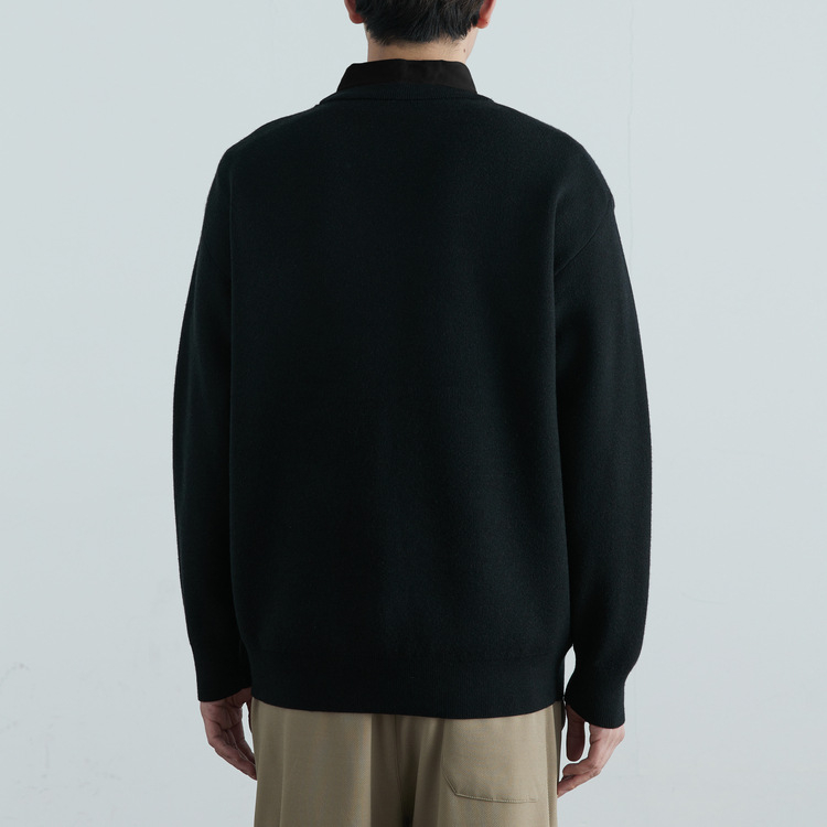 WOOG2005 Плетен пуловер със яка на риза, жакардова плетка, свободна кройка, дълги ръкави