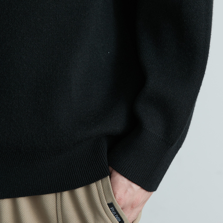 WOOG2005 Плетен пуловер със яка на риза, жакардова плетка, свободна кройка, дълги ръкави