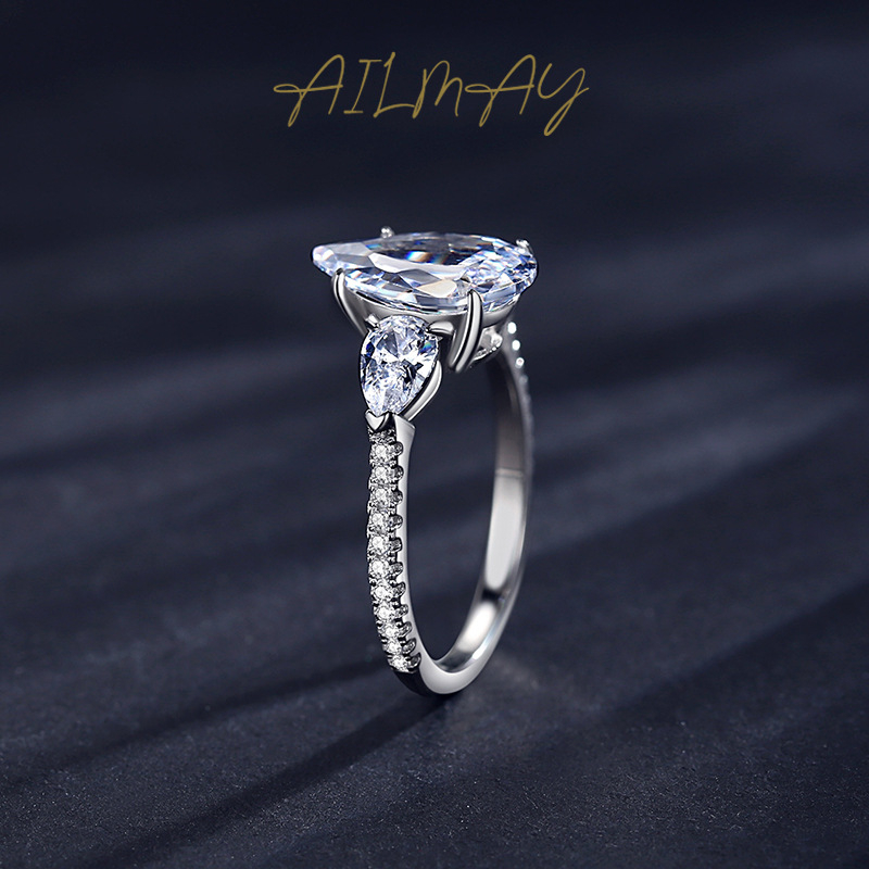 Ailmay 925 sterling srebrni prsten za žene, kapljastog oblika, cirkon ugradnja
