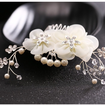 Pieptene de păr cu perle și cristale albe, design împletit, accesoriu pentru femei, ambalaj individual