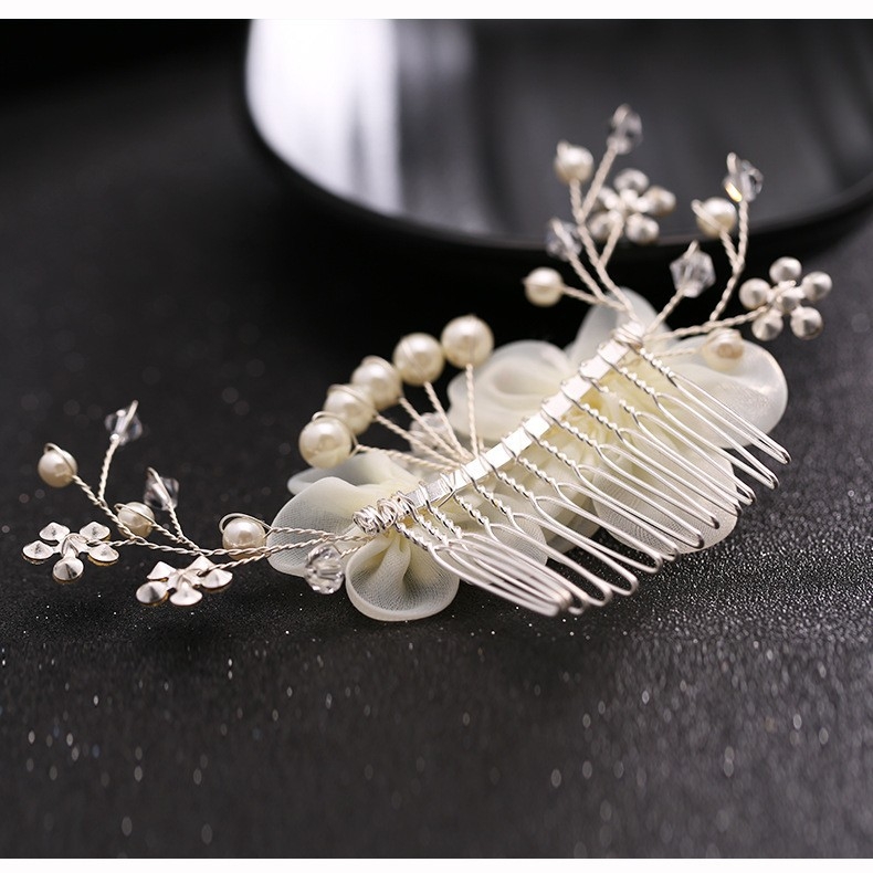 Pieptene de păr cu perle și cristale albe, design împletit, accesoriu pentru femei, ambalaj individual