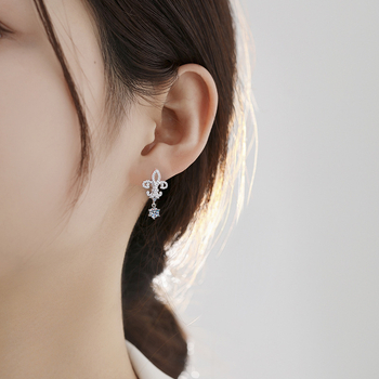 S925 srebro, Moissanit i cirkon, naušnice dizajn kruna iris cvijet, 0,50 ct, rez osam srca i osam strelica