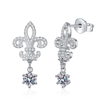 S925 srebro, Moissanit i cirkon, naušnice dizajn kruna iris cvijet, 0,50 ct, rez osam srca i osam strelica