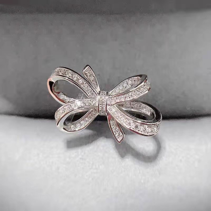 Inel din cupru, design cu fundă mare, reglabil, pentru femei, Domitia, diamant sintetic