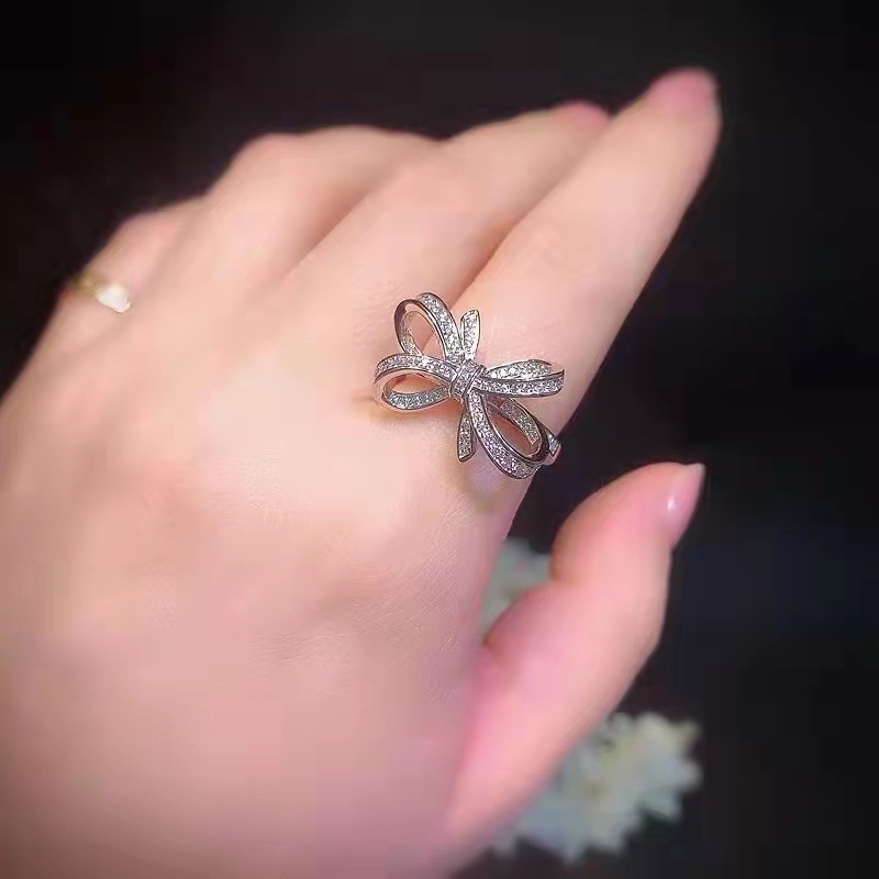 Inel din cupru, design cu fundă mare, reglabil, pentru femei, Domitia, diamant sintetic