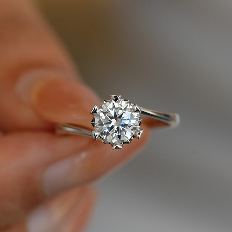 Moissanitni prsten s uvijenim prsta i dizajnom snježnog pahulje, srebro 925, šestokraka krona, ženski retro stil