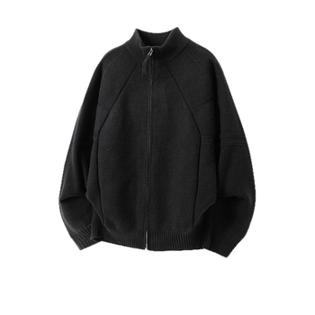 Мъжко плетено кардиган-яке със стояща яка и двупосочен цип, свободна кройка, дишащ материал