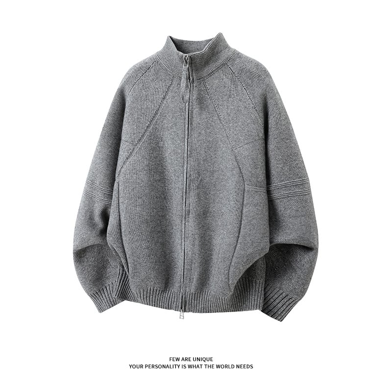 Мъжко плетено кардиган-яке със стояща яка и двупосочен цип, свободна кройка, дишащ материал