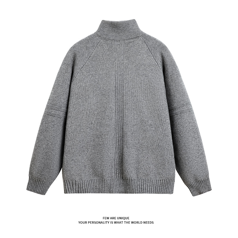 Мъжко плетено кардиган-яке със стояща яка и двупосочен цип, свободна кройка, дишащ материал