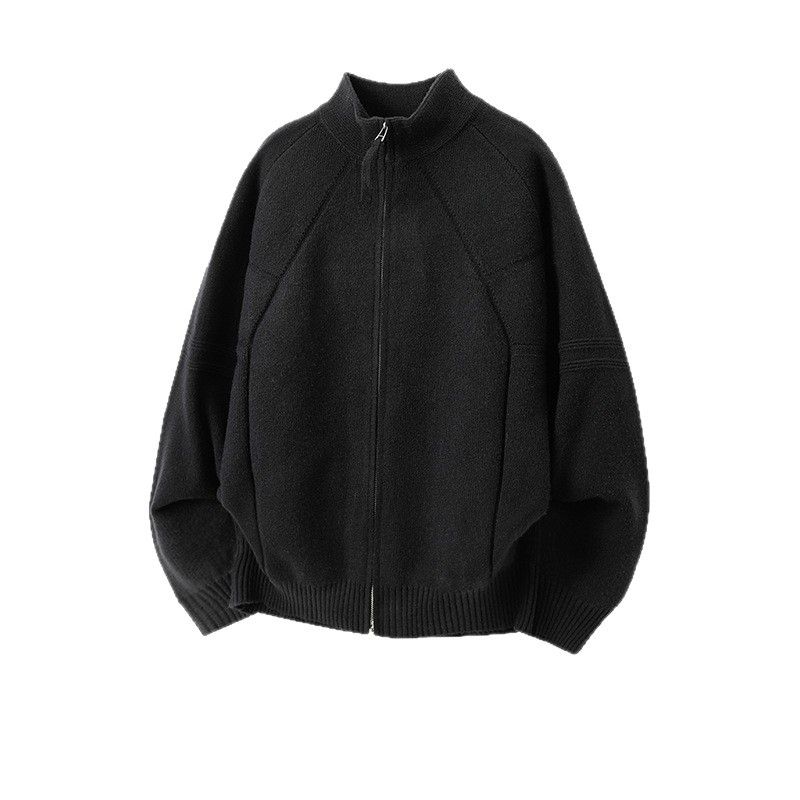 Мъжко плетено кардиган-яке със стояща яка и двупосочен цип, свободна кройка, дишащ материал