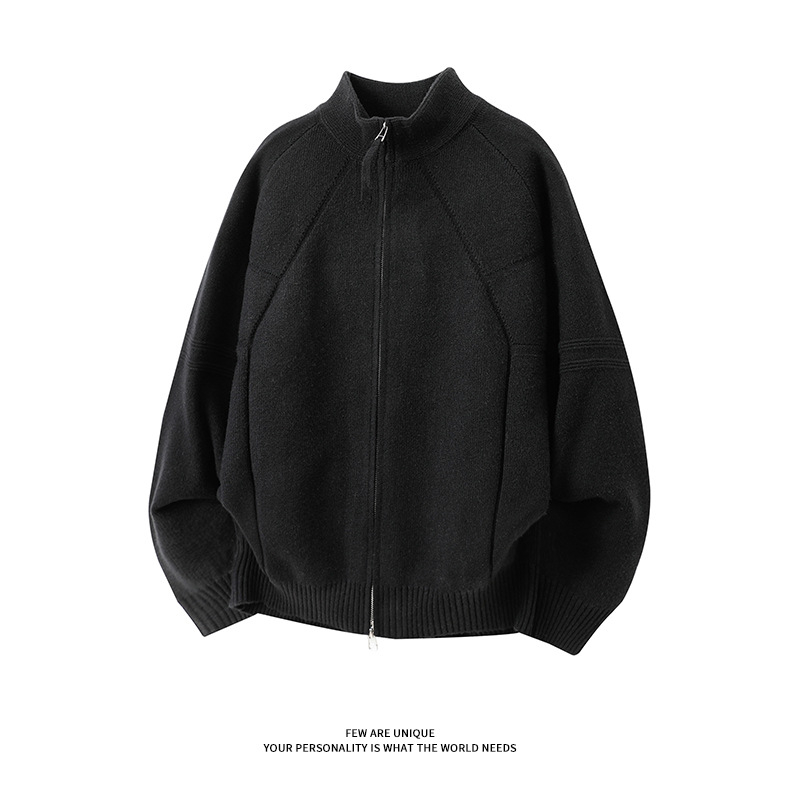 Мъжко плетено кардиган-яке със стояща яка и двупосочен цип, свободна кройка, дишащ материал