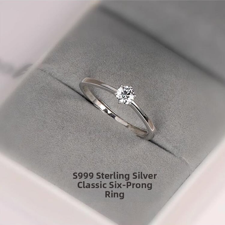 S999 sterling srebrni prsten, ženski prsten u korejskom stilu s šest krakova za kubični cirkon, otvoreni vjenčani prsten, elegantan minimalistički komad nakita za ruku