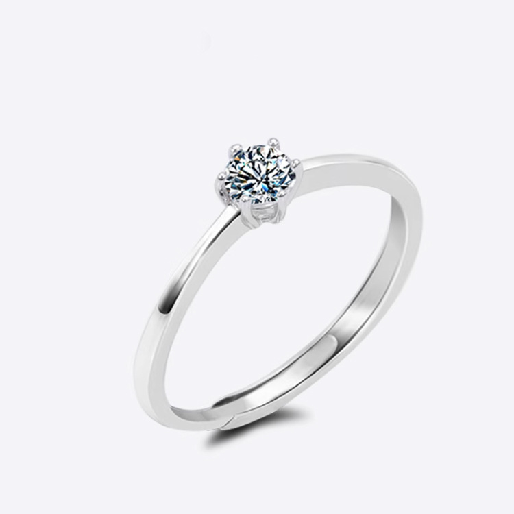 S999 sterling srebrni prsten, ženski prsten u korejskom stilu s šest krakova za kubični cirkon, otvoreni vjenčani prsten, elegantan minimalistički komad nakita za ruku