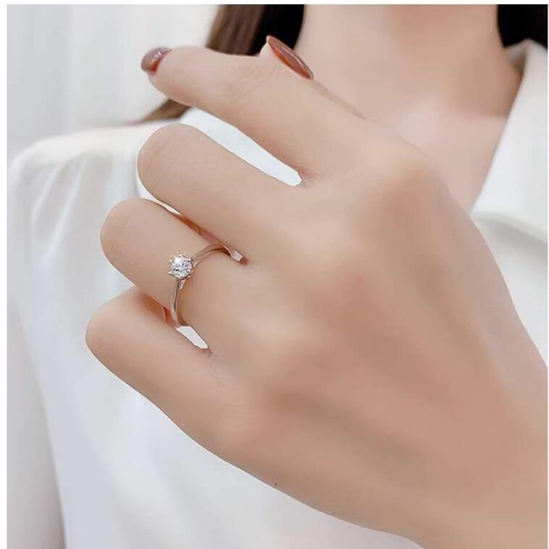S999 sterling srebrni prsten, ženski prsten u korejskom stilu s šest krakova za kubični cirkon, otvoreni vjenčani prsten, elegantan minimalistički komad nakita za ruku