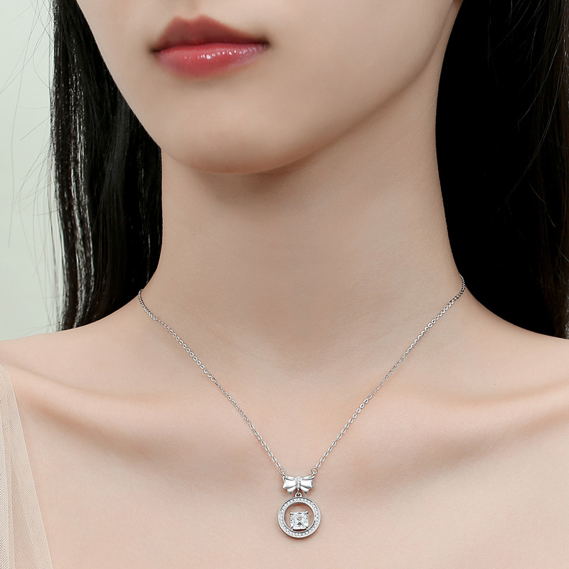 925 ezüst medálos nyaklánc, keresztes lánccal, gyémánt felülettel, nőknek