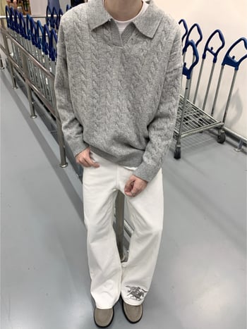 Плетен пуловер с свободна кройка, кръгла яка, дълги ръкави, полиестер, есен 2025