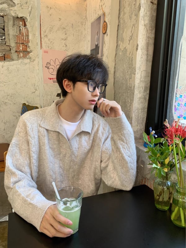 Плетен пуловер с свободна кройка, кръгла яка, дълги ръкави, полиестер, есен 2025