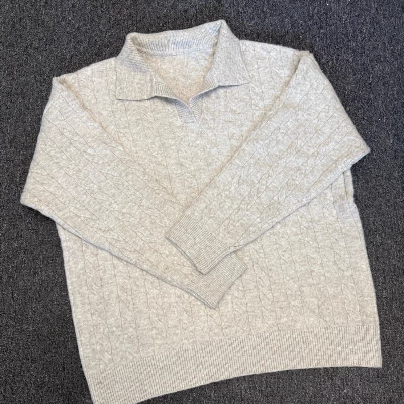 Плетен пуловер с свободна кройка, кръгла яка, дълги ръкави, полиестер, есен 2025