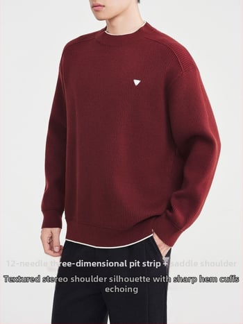 Плетен пуловер с качулка, кръгло деколте, дебел плет, смес от акрилни влакна, Зима 2025