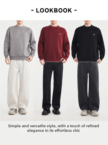 Плетен пуловер с качулка, кръгло деколте, дебел плет, смес от акрилни влакна, Зима 2025