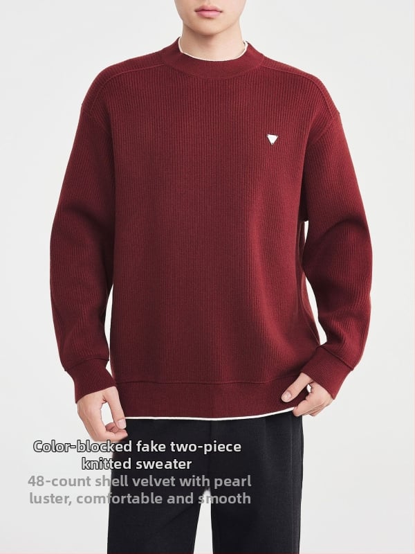 Плетен пуловер с качулка, кръгло деколте, дебел плет, смес от акрилни влакна, Зима 2025